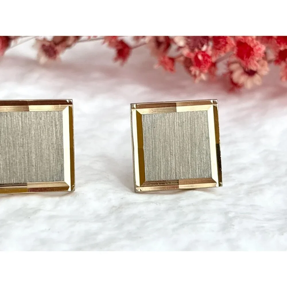 Rectangular Art Deco Inspired Textured 80's Retro Gold Toned Vintage Cuff Links